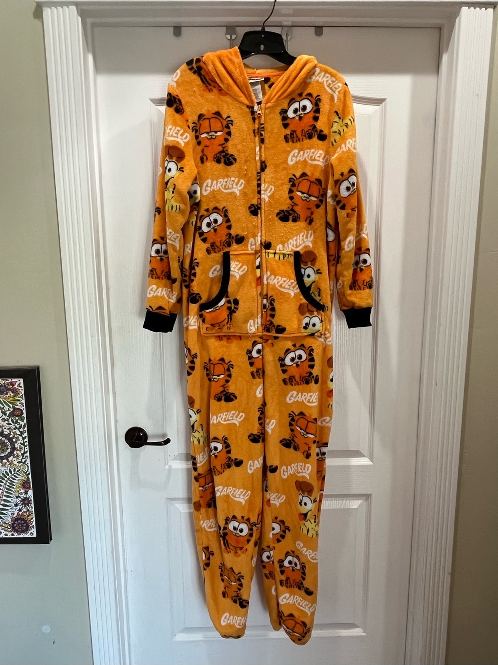 Garfield Orange Fleece One-Piece Hoodie Pajamas XL